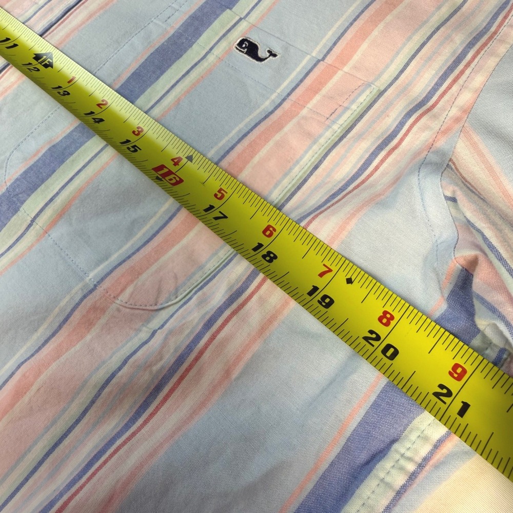 Vineyard Vines Shirt Mens Medium Blue Pink Striped Classic Fit S/S Logo EUC - Picture 5 of 11